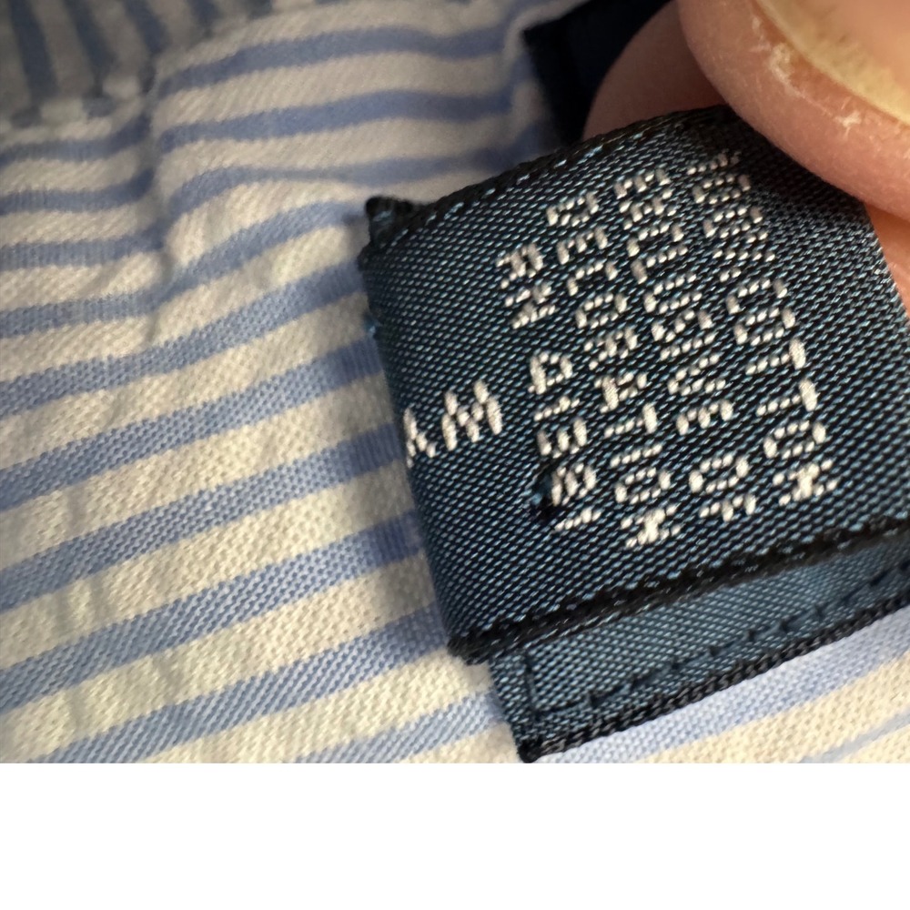 Ralph Lauren Mens Large Classic Fit Seersucker Short Sleeve Striped Shirt Blue - Picture 7 of 9